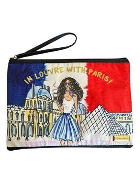 Catherine Malandrino Wristlet Clutch with a "In Louvre with Paris" Graphic Print